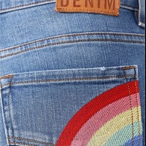 Light Wash Denim Jeans with Rainbow Pocket Embroidery